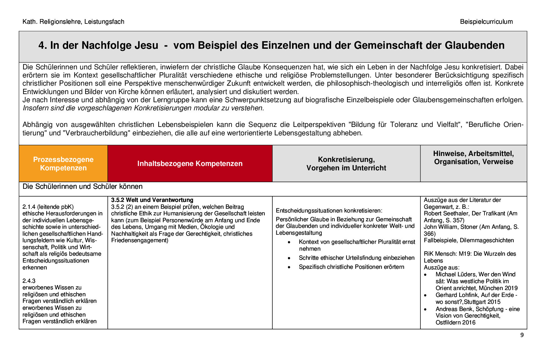 Beispielcurriculum 1 im Leistungsfach, Seite 9