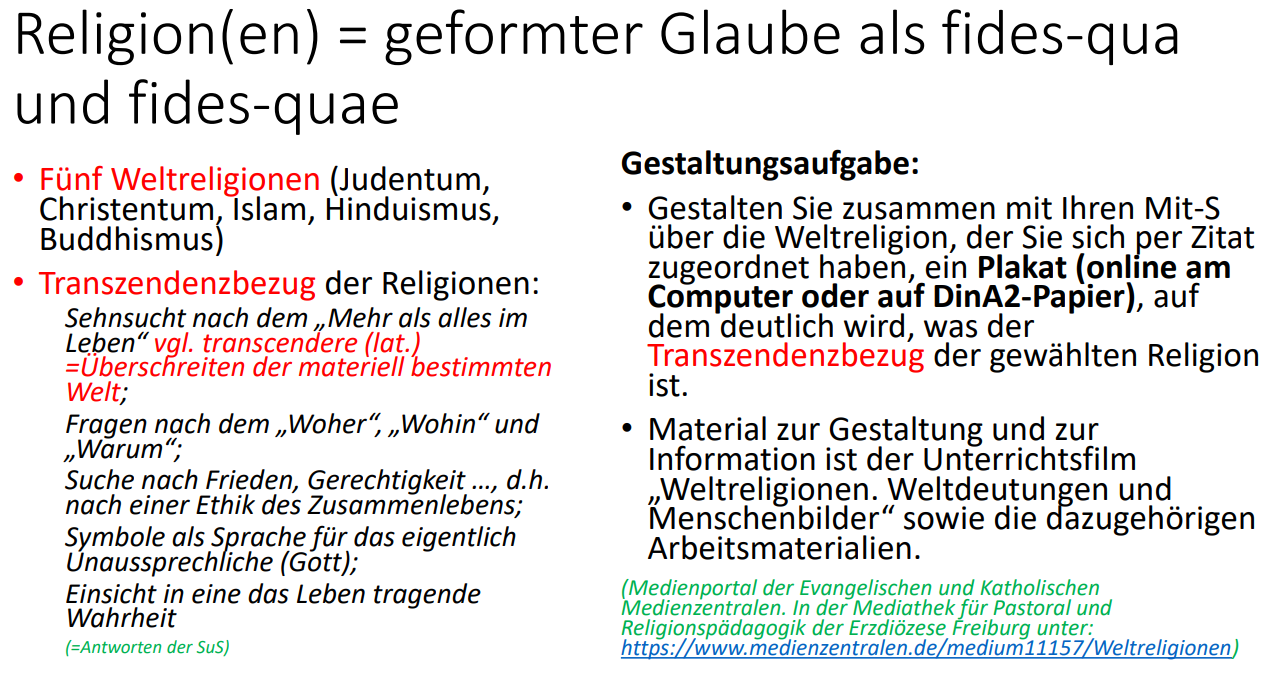 Vorschau Seite_1 des PDF-Dokuments im Download: Arbeitsblatt M22: Religion(en) = geformter Glaube als fides-qua und fides-quae