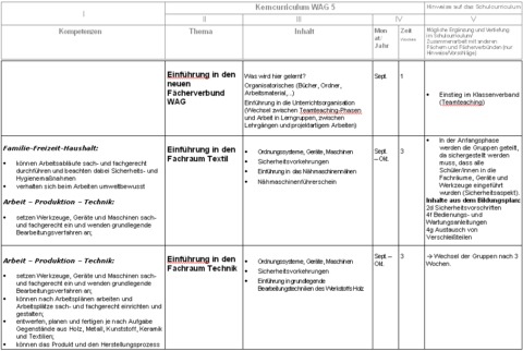WAG-Kerncurriculum Klasse 5 alternativ