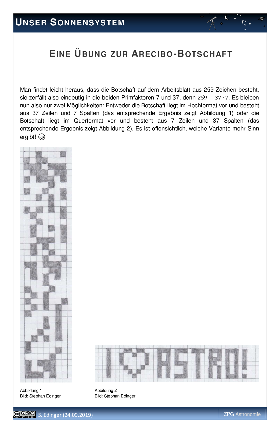 Eine Übung zur Arecibo-Botschaft: Lösung