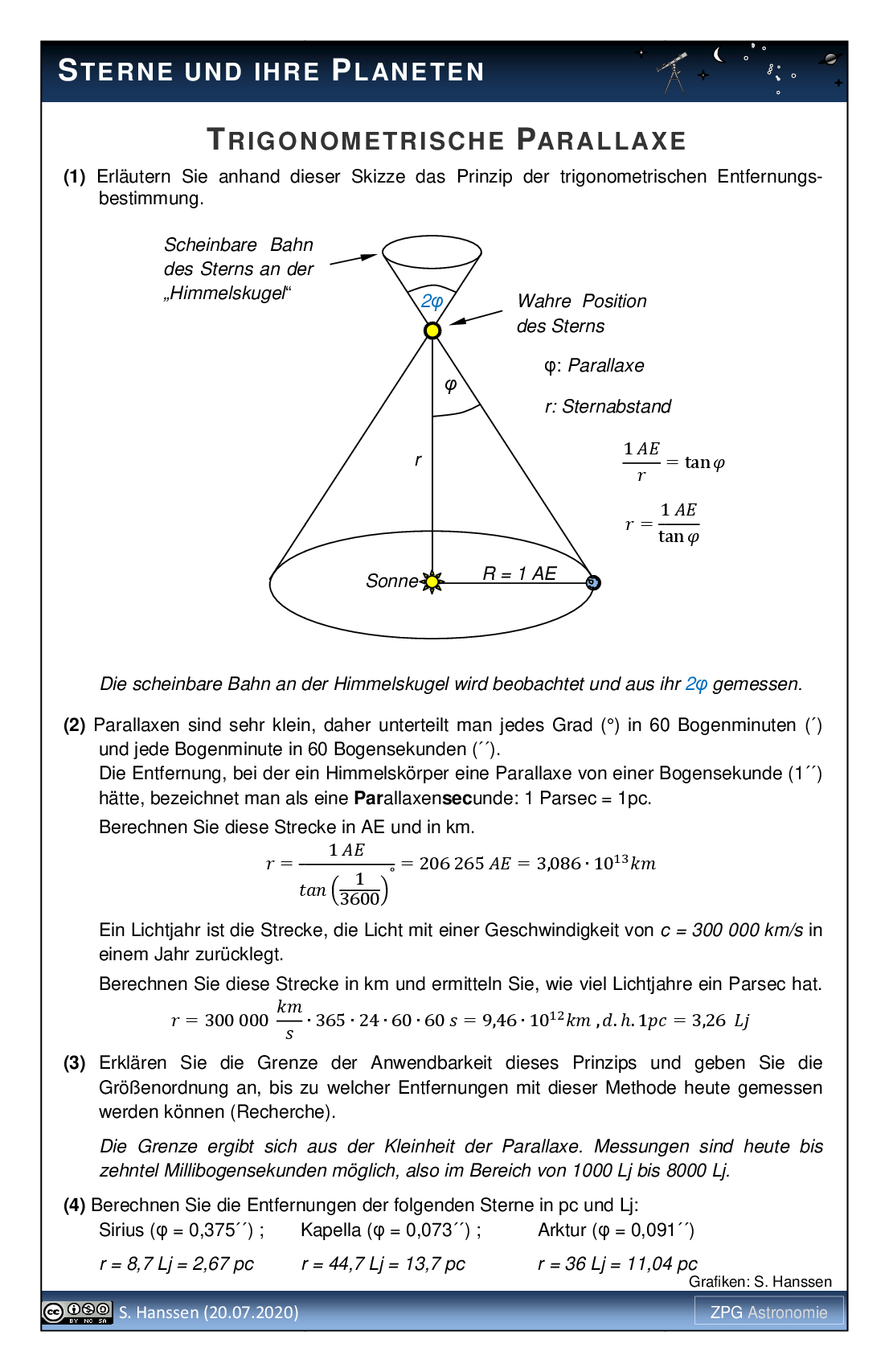 Trigonometrische Parallaxe: Lösung