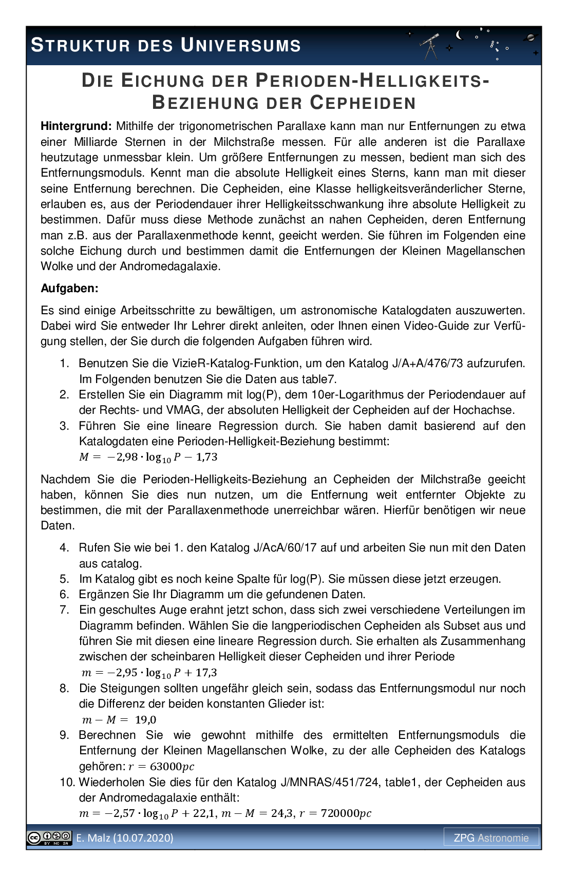 Die Eichung der Perioden-Helligkeits-Beziehung der Cepheiden: Lösung, Seite 1