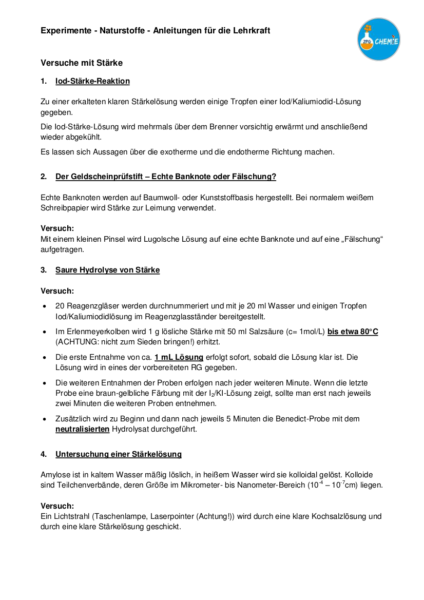 Experimente mit Naturstoffen