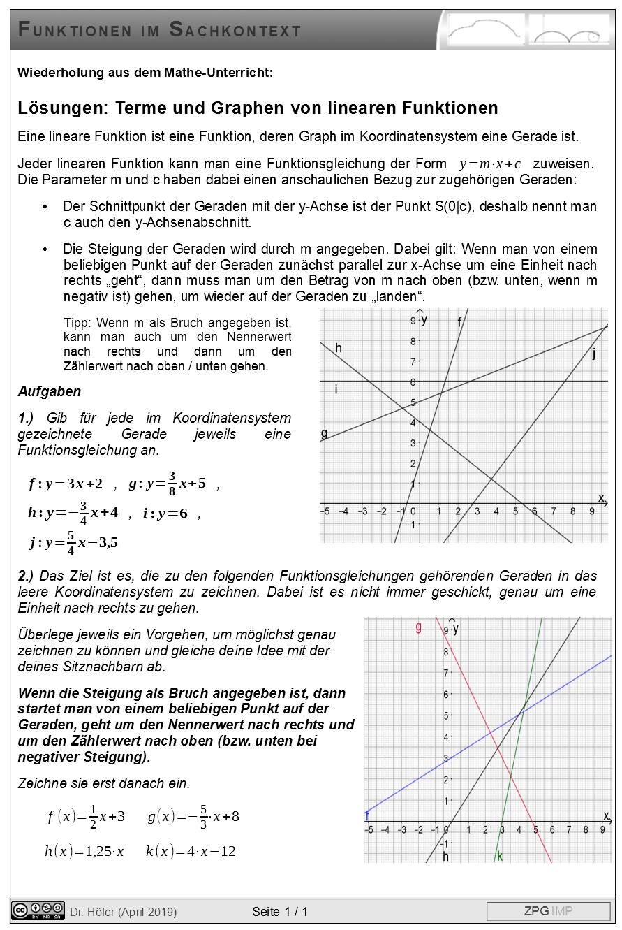Terme und Graphen von linearen Funktionen – Lösungen