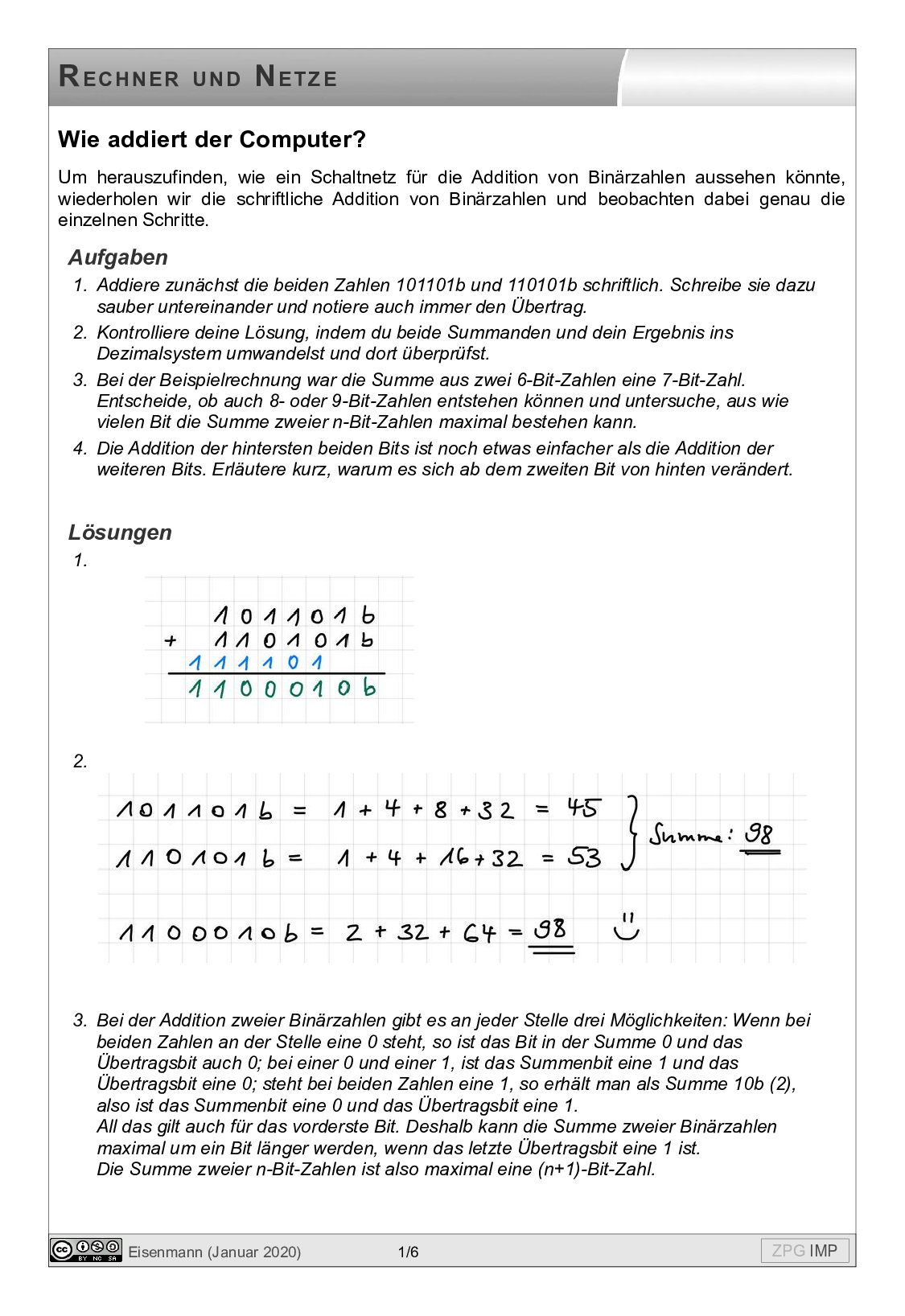 Addierer: Lösung, Seite 1