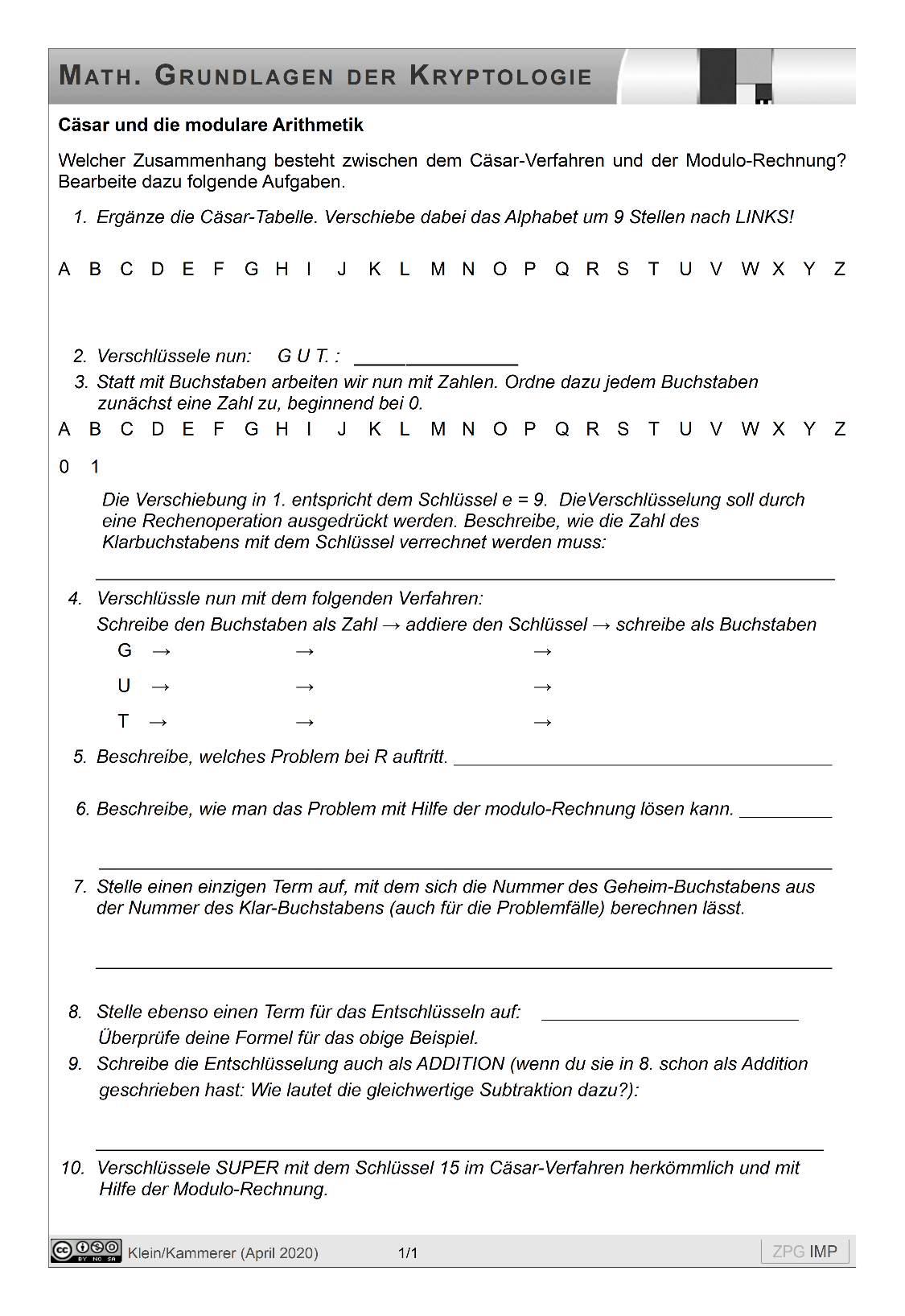 Cäsar und die modulare Arithmetik