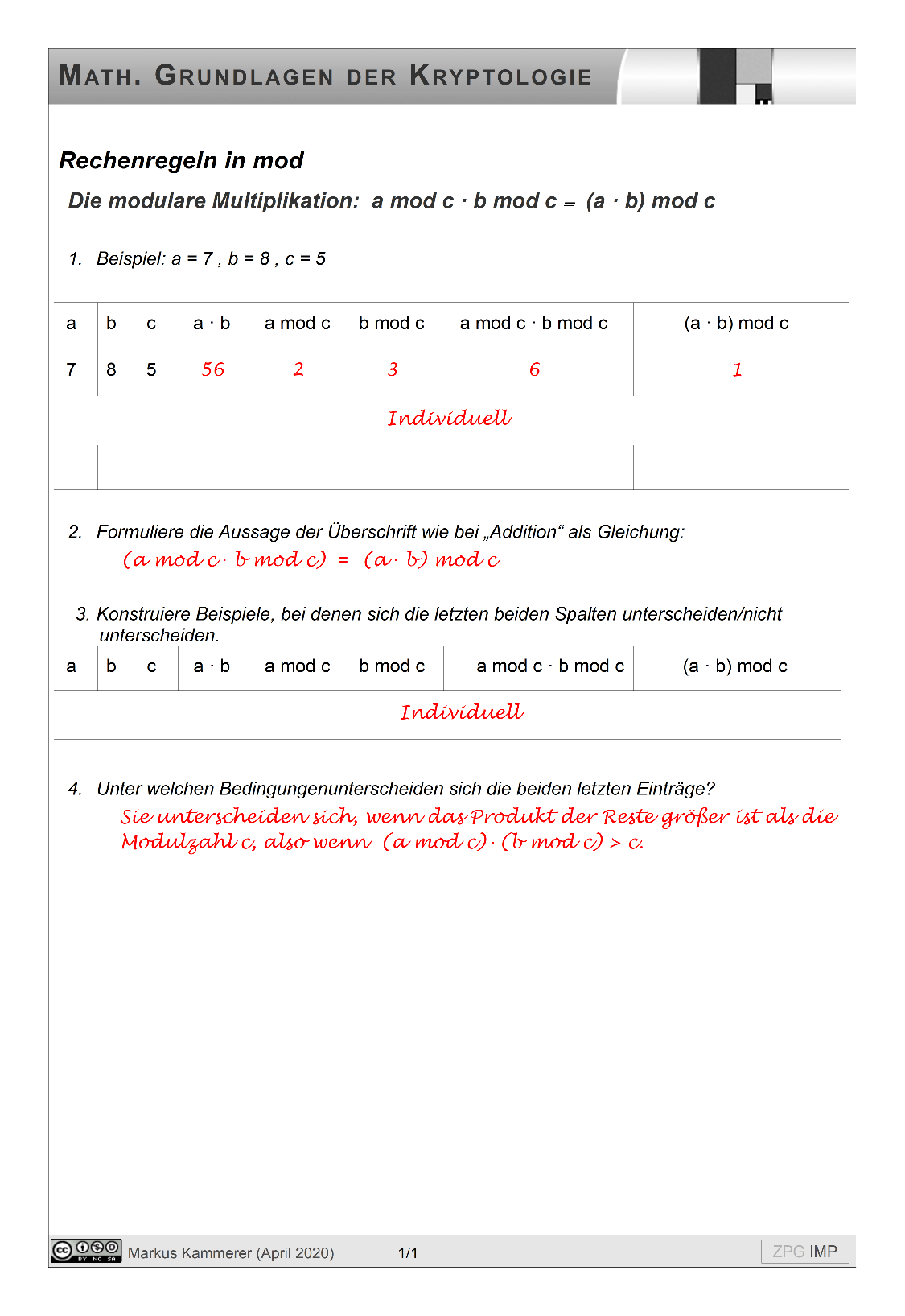 Modulares Multiplizieren: Lösung