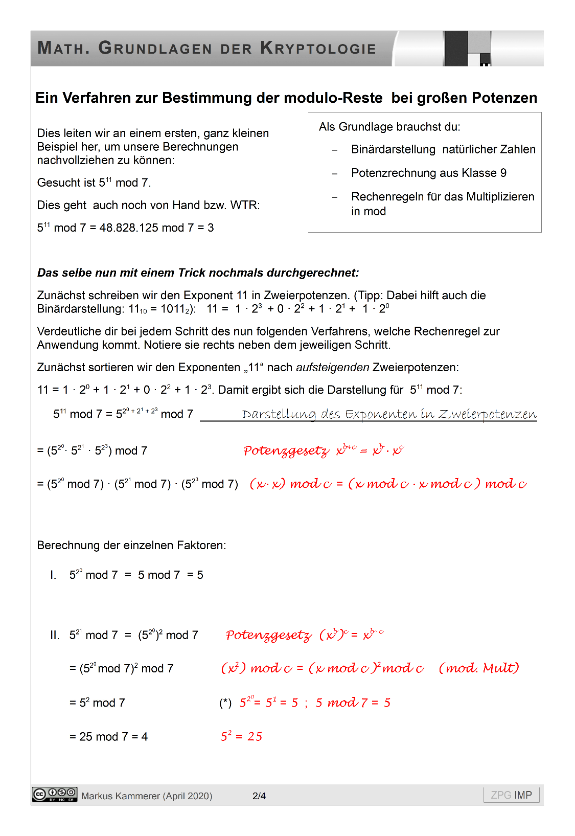 Modulares Potenziren (TI): Lösung, Seite 2