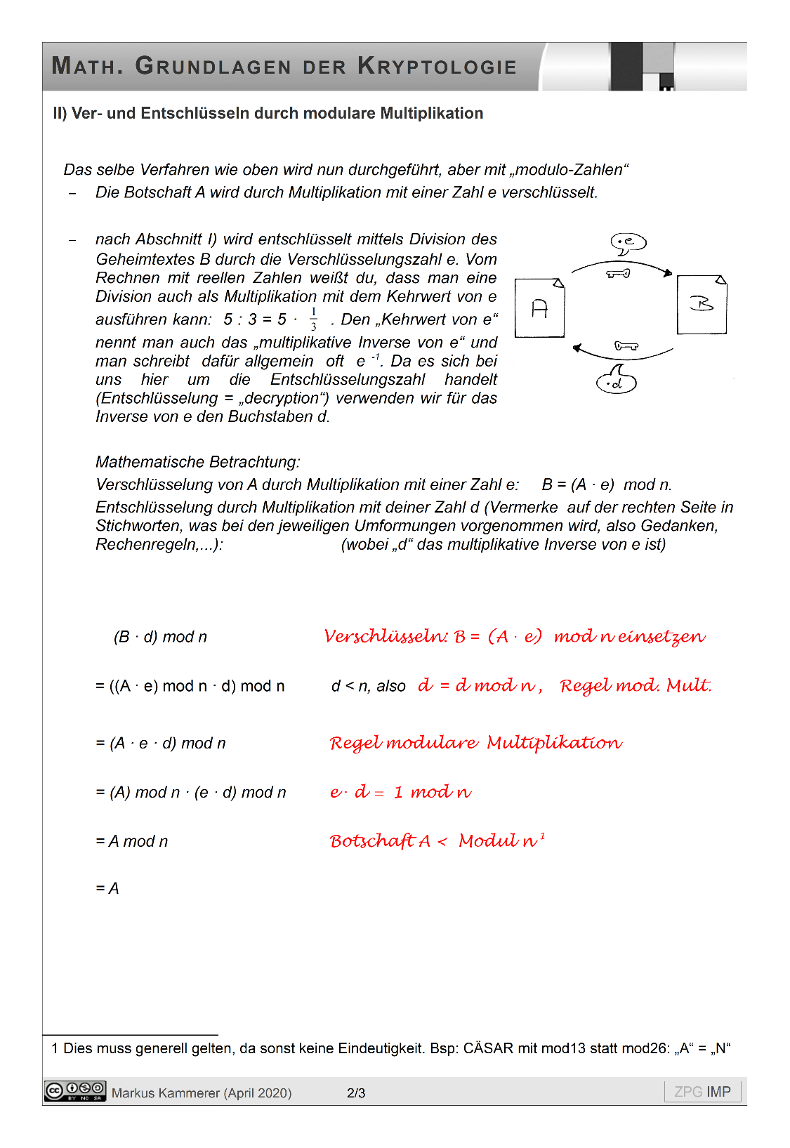 Verschlüsselung mittels modularer Multiplikation: Lösung, Seite 2