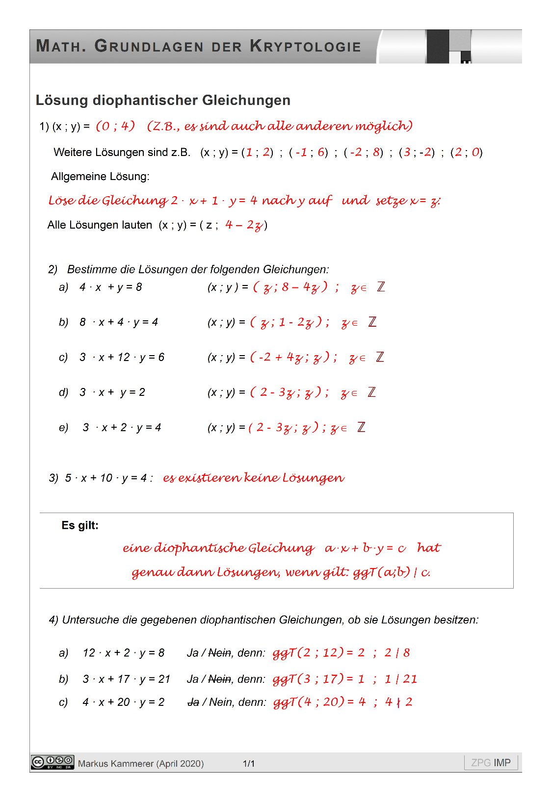 Diophantische Gleichung: Lösung