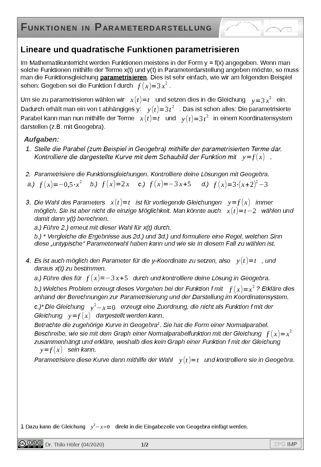 Funktionen parametrisieren, Seite 1