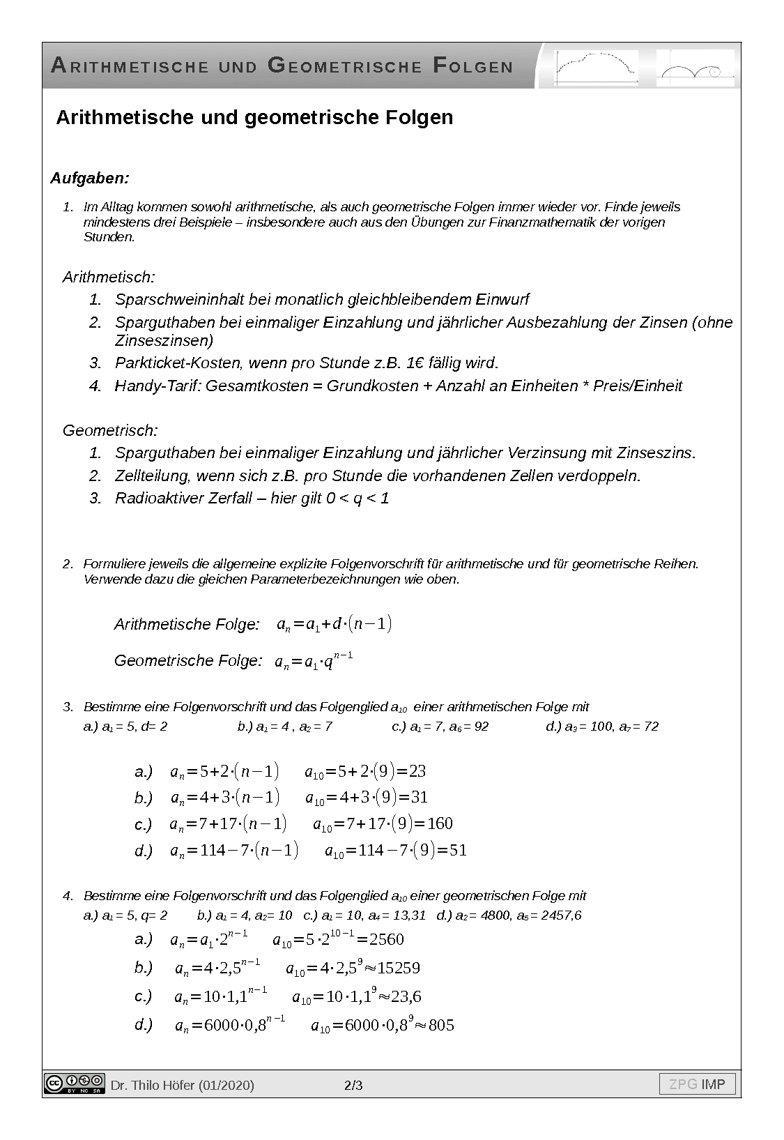 Arithmetische und Geometrische Folgen: Lösung, Seite 2
