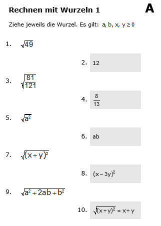 Rechnen mit Wurzeln