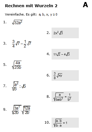 Rechnen mit Wurzeln