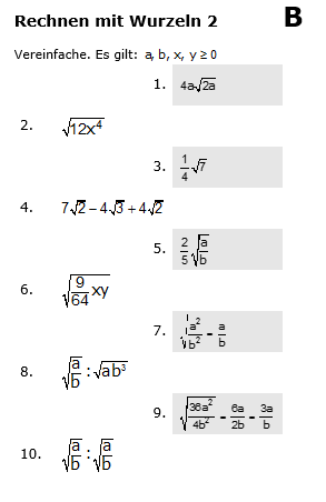 Rechnen mit Wurzeln