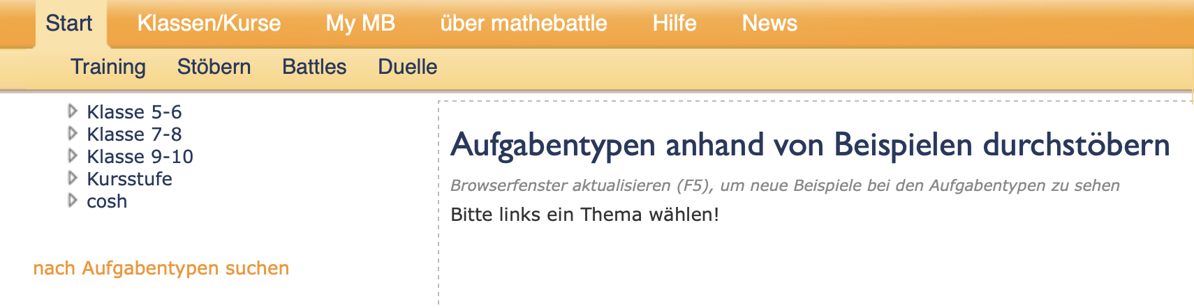 Screenshot der Stöbern-Ansicht mit verschiedenen Aufgabenkategorien