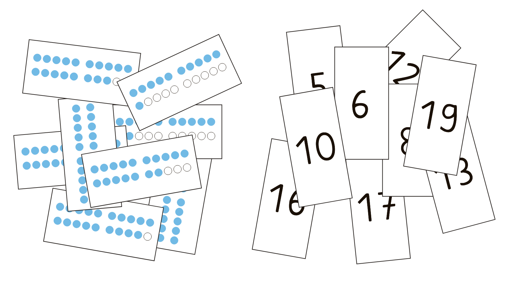 Abbildung viele Zahlenkarten liegen auf einem Tisch