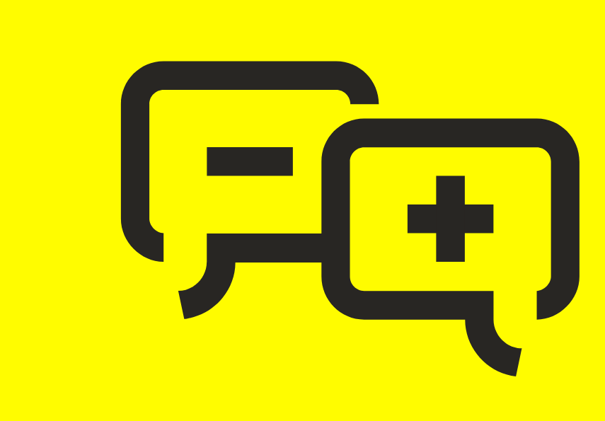 Icon Mathe für alle: Ein Plus- und ein Minuszeichen in Sprechblasen