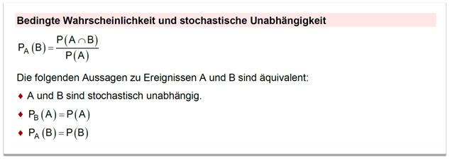 Bedingte Wahrscheinlichkeit und stochastische Unabhängigkeit