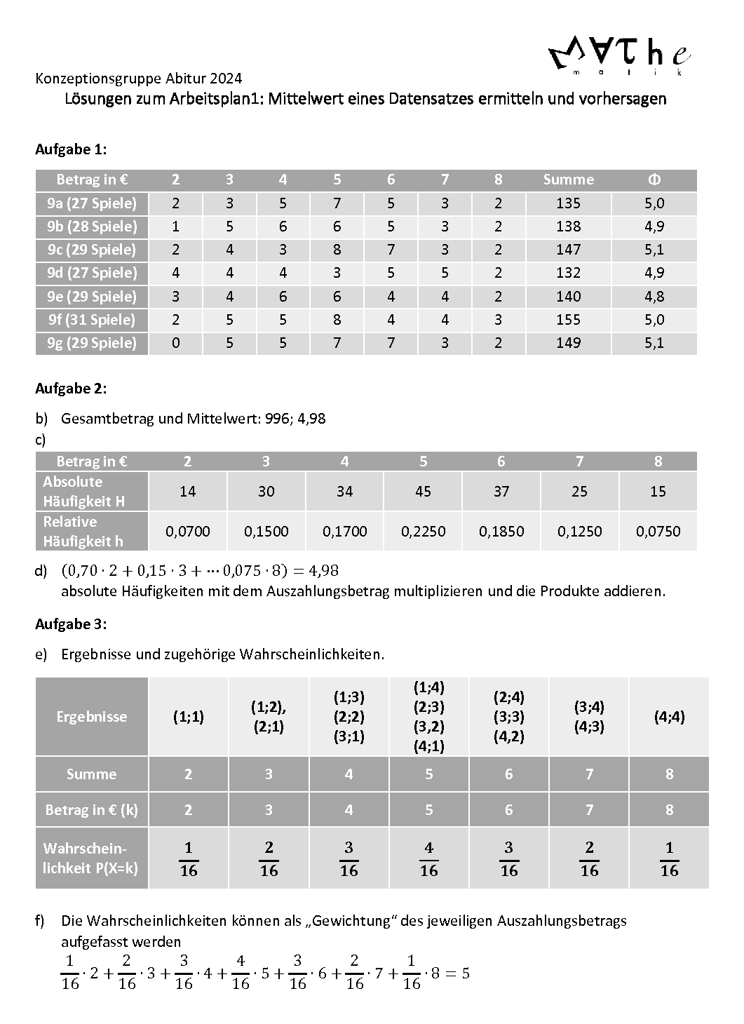 Lösungen zum Arbeitsplan 1