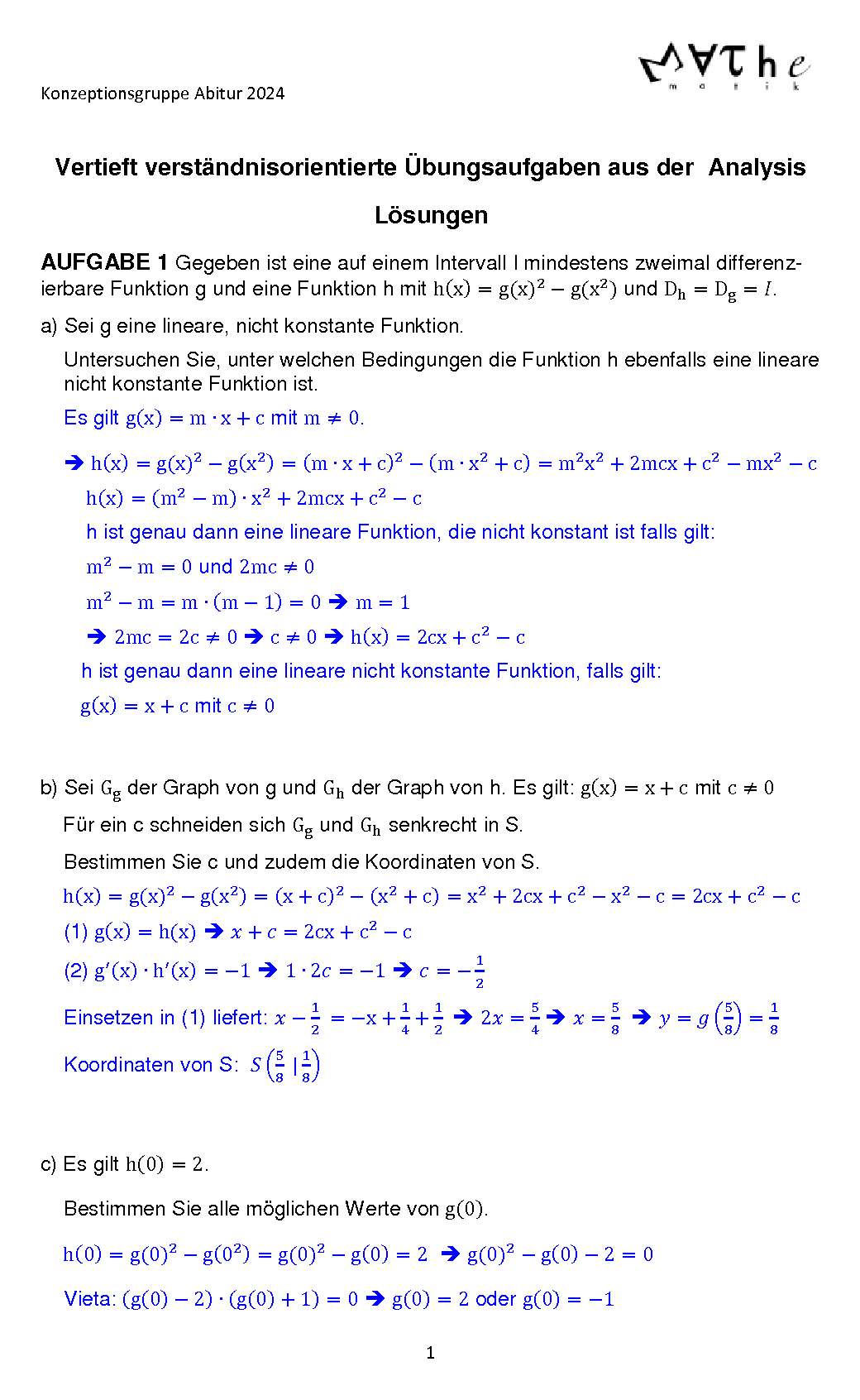 Beispiele für Übungsaufgaben in Analysis: Lösungen, Seite 1