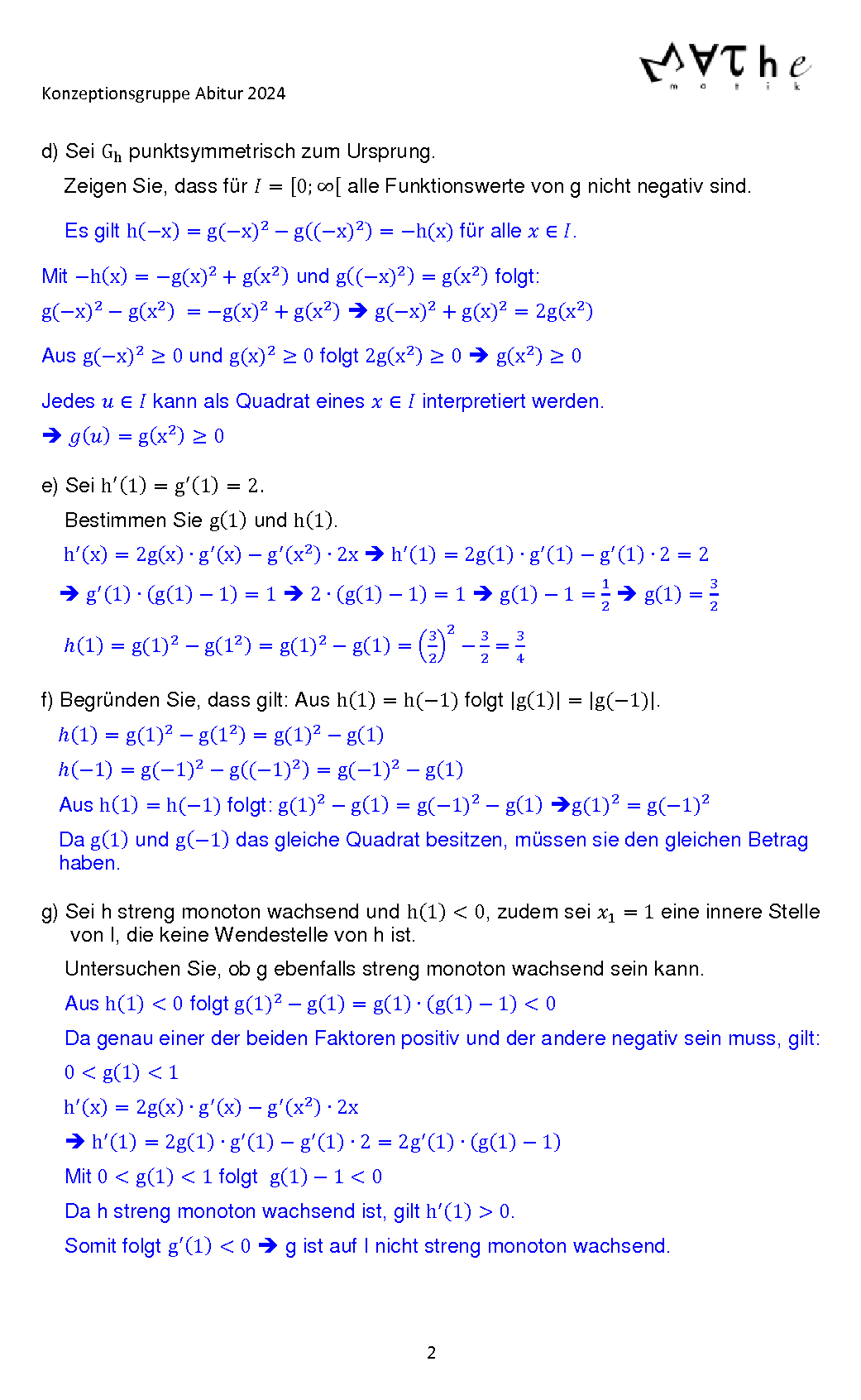Beispiele für Übungsaufgaben in Analysis: Lösungen, Seite 2