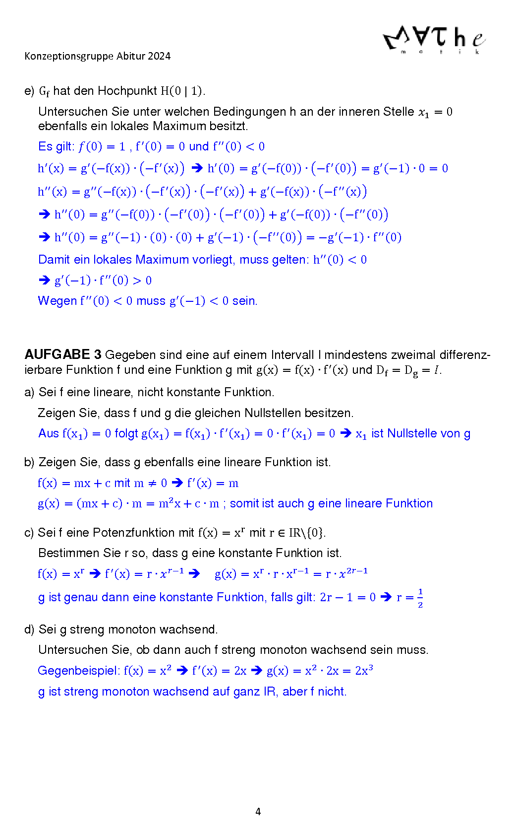 Beispiele für Übungsaufgaben in Analysis: Lösungen, Seite 4