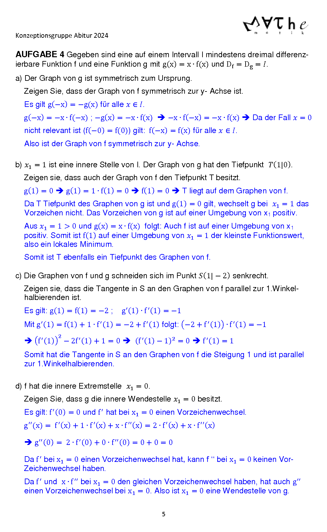 Beispiele für Übungsaufgaben in Analysis: Lösungen, Seite 5