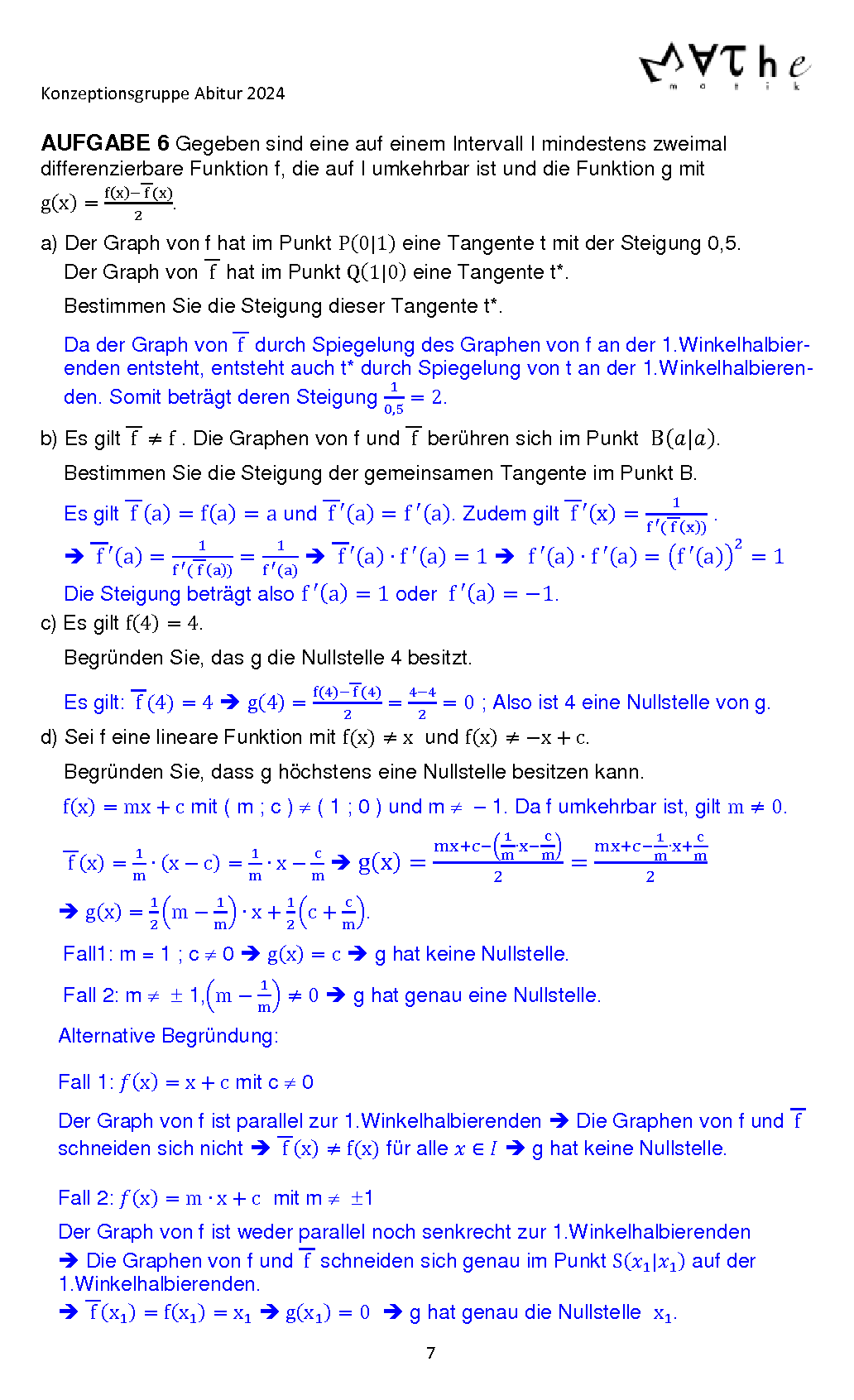 Beispiele für Übungsaufgaben in Analysis: Lösungen, Seite 7