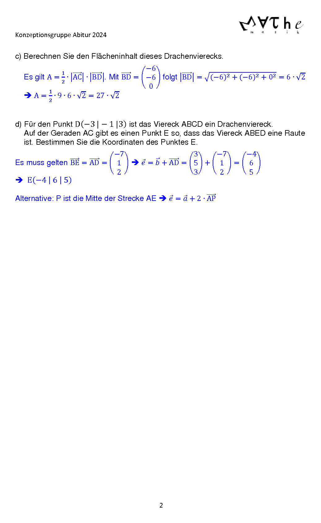 Beispiele für Übungsaufgaben in Geometrie: Lösungen, Seite 2