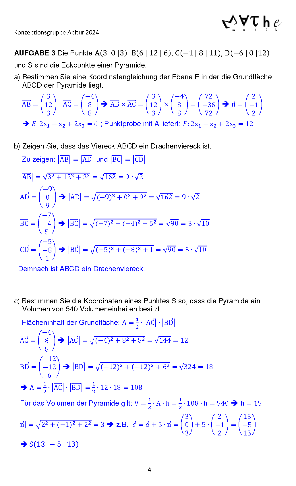 Beispiele für Übungsaufgaben in Geometrie: Lösungen, Seite 4