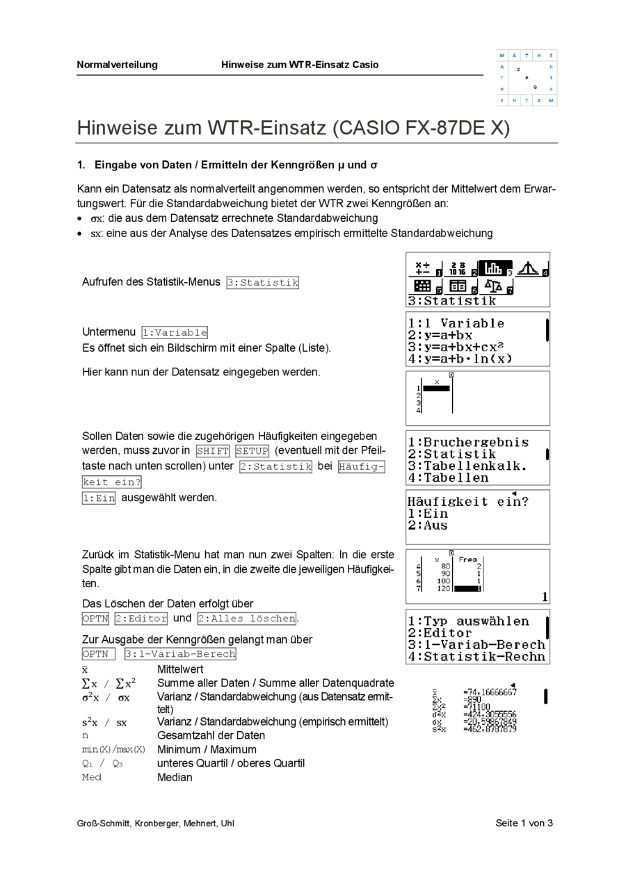 Hinweise zum Einsatz des Casio, Seite 1