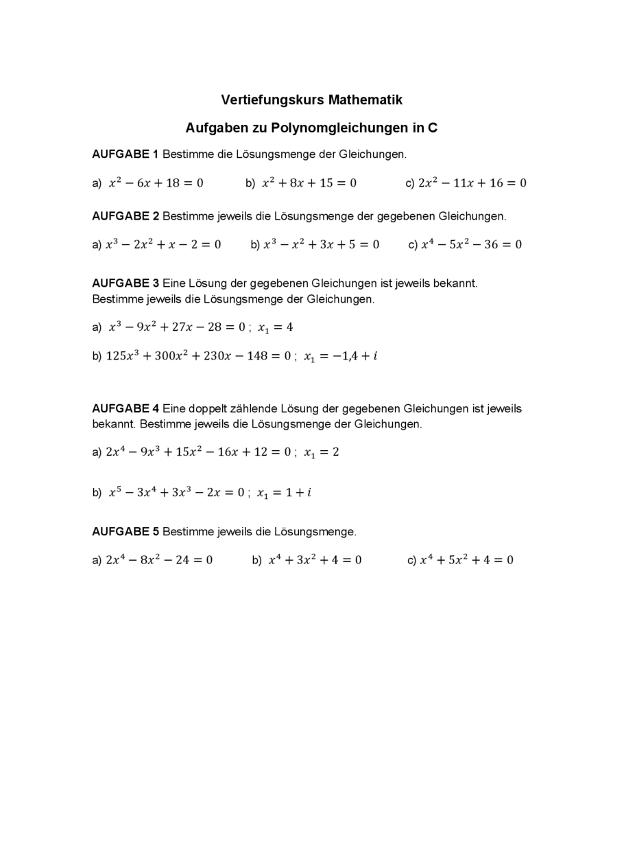 Aufgaben: Polynomgleichungen in C