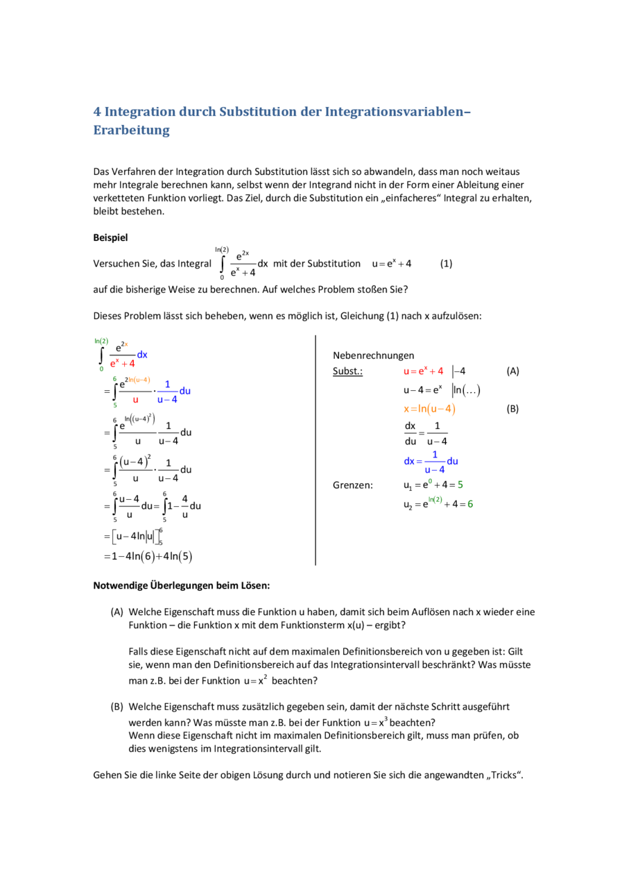 Substitution der Integrationsvariablen, Seite 1
