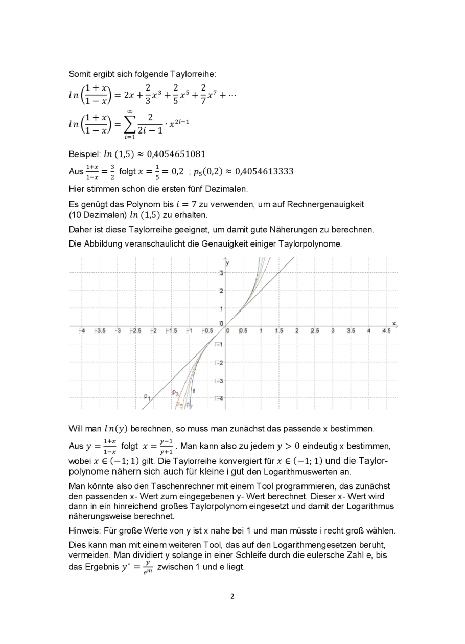 Effektive Taylorreihen zur Berechnung von Logarithmen, Seite 2