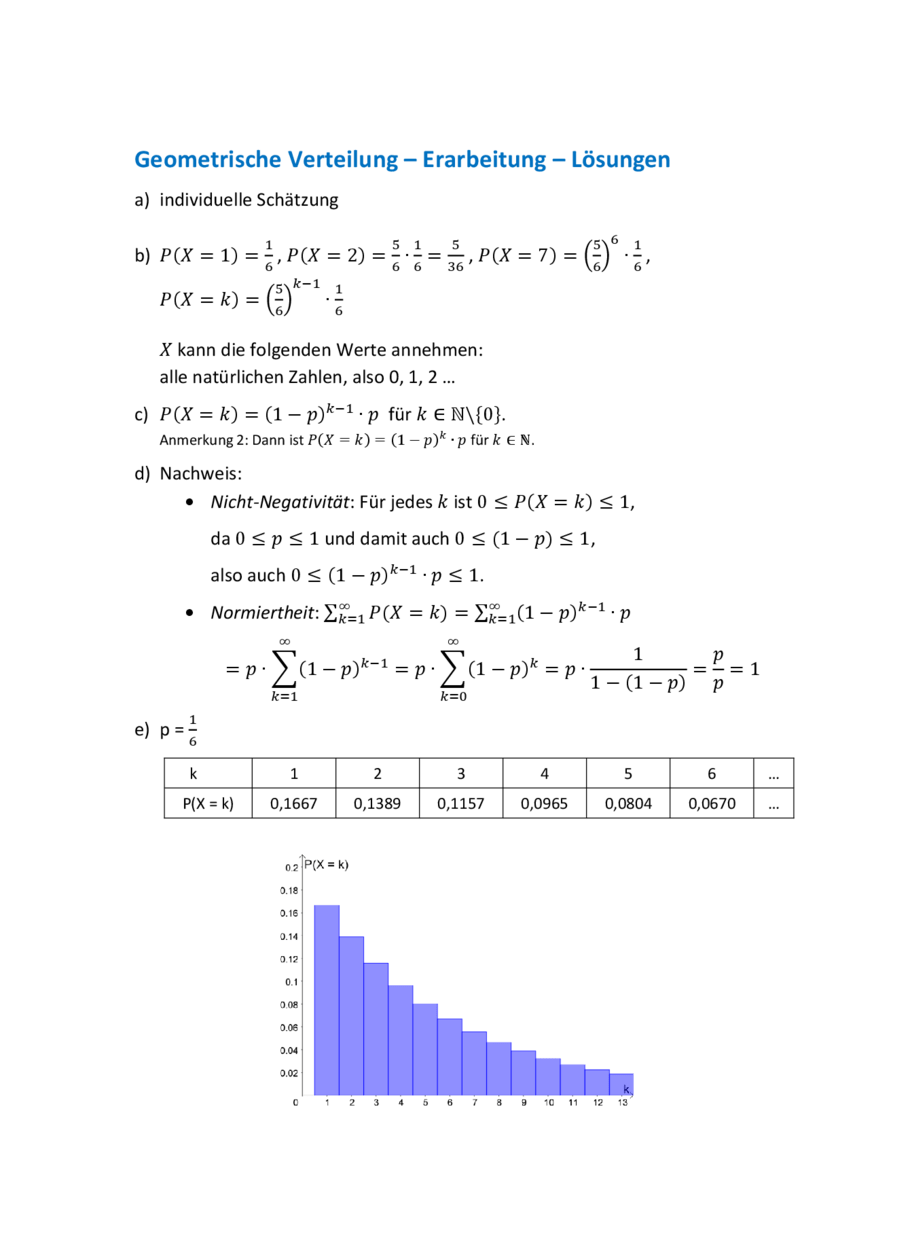 Geometrische Verteilung: Lösung, Seite 1