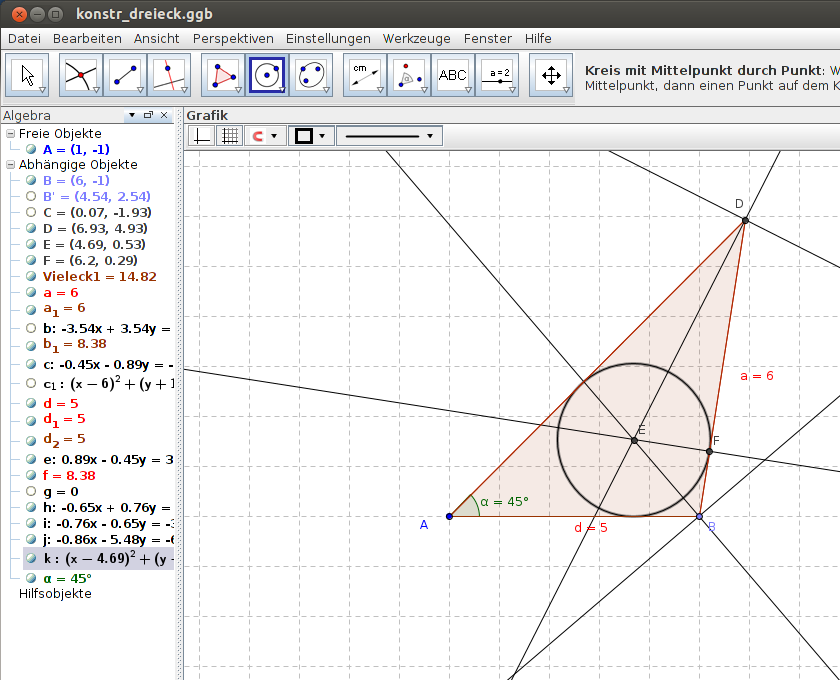 GeoGebra: Konstruktion Inkreis
