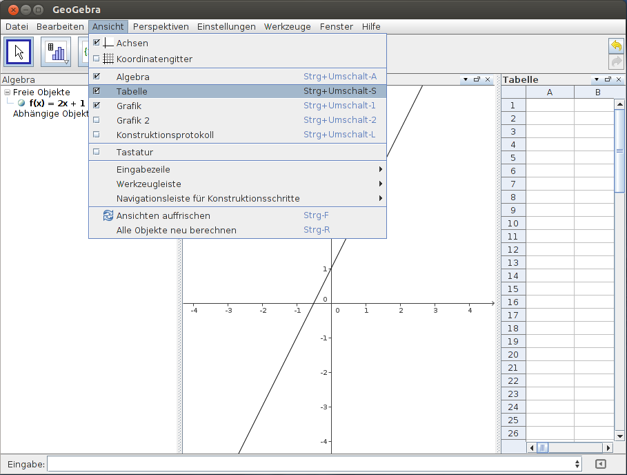 GeoGebra: Tabellen