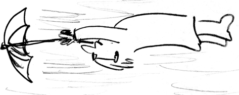 Mann fliegt mittels Regenschirm