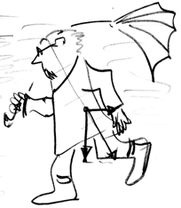 Mann läuft im Regen