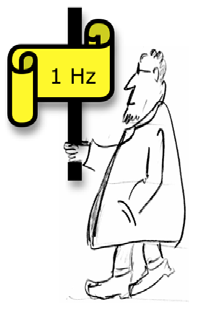 Man mit Schild "1Hz"