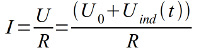 I=U/R=(U_0-U_ind(t))/R