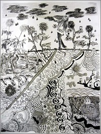 Zeichnung einer Tuschelandschaft