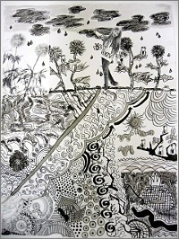 Zeichnung einer Tuschelandschaft