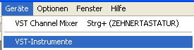 Menü VST Instrumente