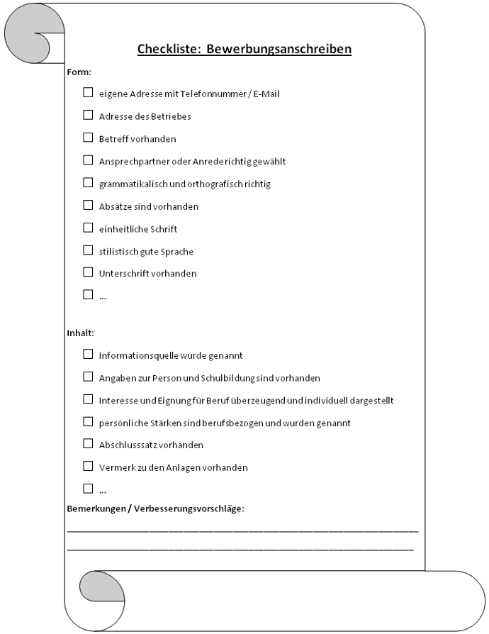 Arbeitsblatt Checkliste Bewerbung