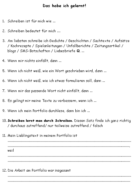 Dokumentation eigener Lernerfolge