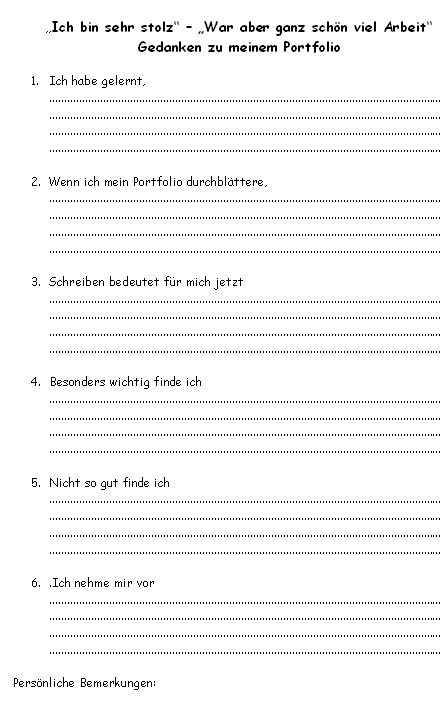 Gedanken zum Portfolio - Arbeitsblatt