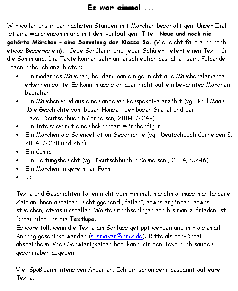 Arbeitsblatt für ein Märchenbuch