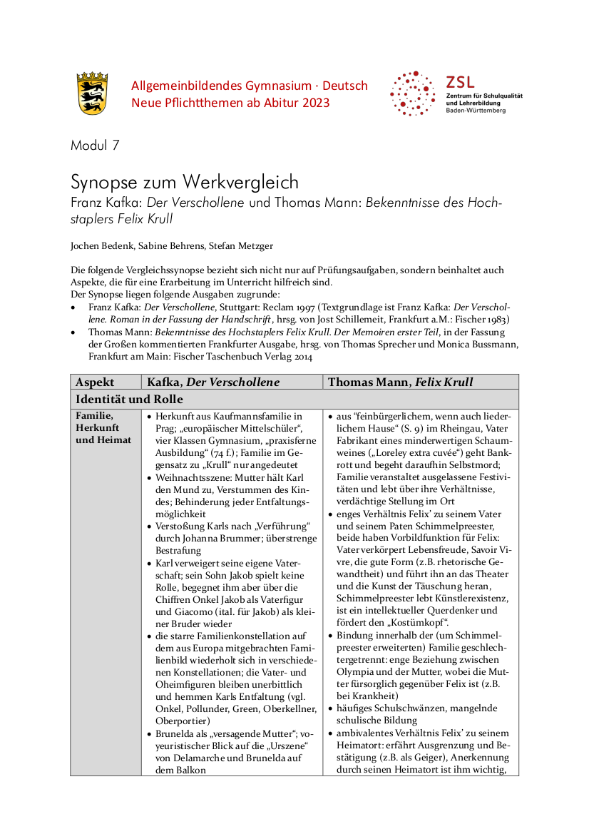 Synopse zum Werkvergleich